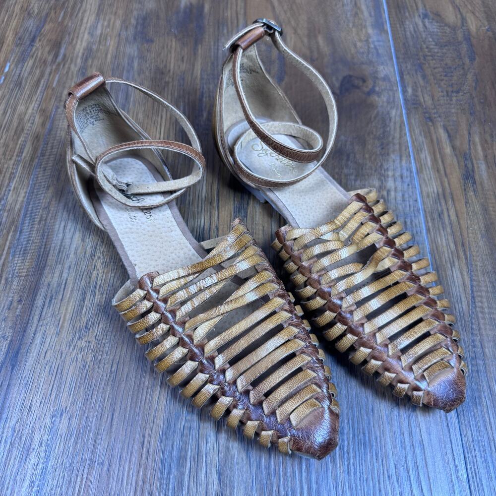 Seychelles Woven Leather Flats size 9 trinket ankle strap pointed toe - Picture 5 of 15